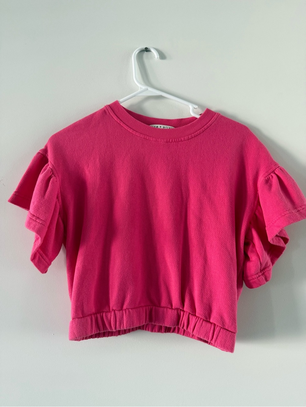 Alice and Olivia Pink Ruffle-Sleeve Cropped Top
